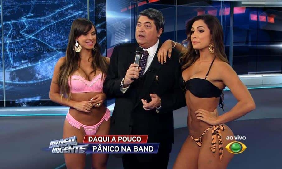 Datena com as panicats do "Pânico na Band" (Foto: Rerodução / BAnd)