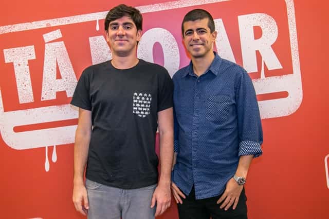 Marcelo Adnet e Marcius Melhem na coletiva de imprensa da terceira temporada do "Tá no Ar" (Foto: Globo/Paulo Belote)