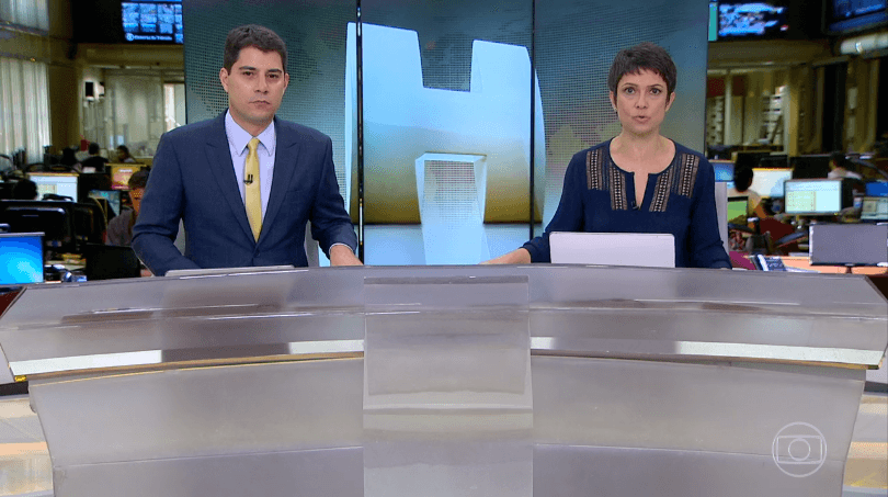 Evaristo Costa e Sandra Annenberg no "Jornal Hoje" de ontem (01), que ficou em segundo lugar (Foto Reprodução/Globo)