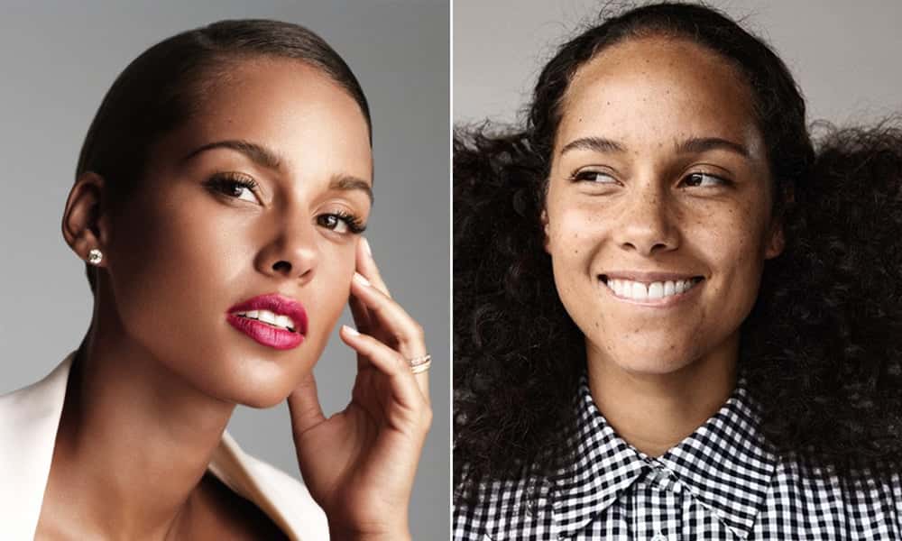 Alicia Keys com e sem maquiagem (Foto montagem)