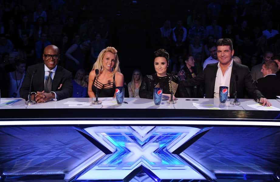 THE X FACTOR: TOP 8: L-R: L.A. Reid, Britney Spears, Demi Lovato and Simon Cowell live on THE X FACTOR, Wednesday, November 28 (8:00-9:00 PM ET/PT) on FOX. CR: Ray Mickshaw / FOX.