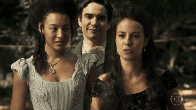 Joaquina (Andreia Horta), Bertoleza (Sheron Menezzes) e André (Caio Blat) em cena de "Liberdade, Liberdade" (Foto: Reprodução/Globo)