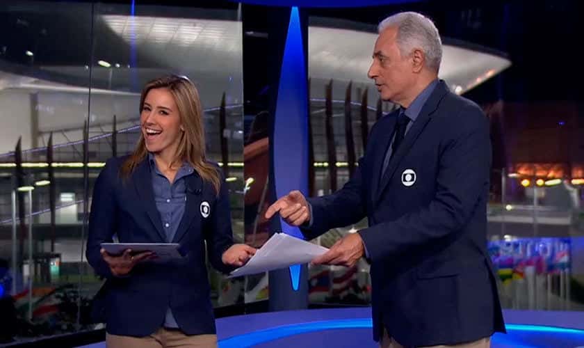 Cris Dias ao lado de William Waac no Jornal da Globo (Foto: Divulgação)