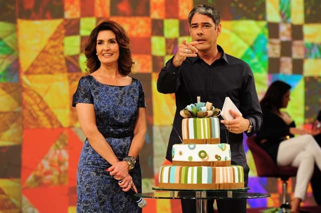 Fátima Bernardes e William Bonner, no "Encontro" especial de aniversário de 50 anos da apresentadora (Foto: Globo/Alex Carvalho)