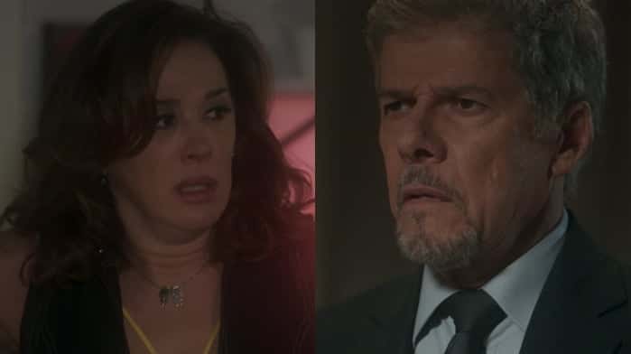 Salete (Claudia Raia) e Tião (José Mayer) em cenas de "A Lei do Amor" (Foto: Reprodução/Globo/Montagem)