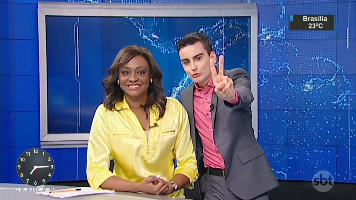 Joyce Ribeiro e Dudu Camargo no SBT Notícias. (Foto: Reprodução/SBT)