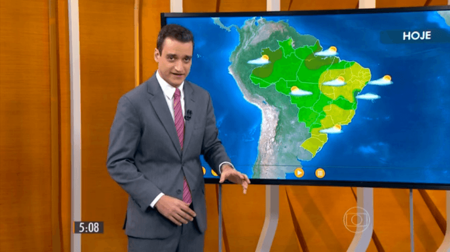 Tiago Scheuer é o único homem a fazer previsão do tempo nos telejornais do Brasil (Foto reprodução)