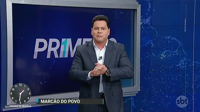 Marcão do Povo apresenta o Primeiro Impacto. (Foto: Reprodução/SBT)