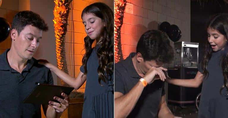 Rodrigo se emociona com filha. (Foto: Edu Moraes / Record TV)