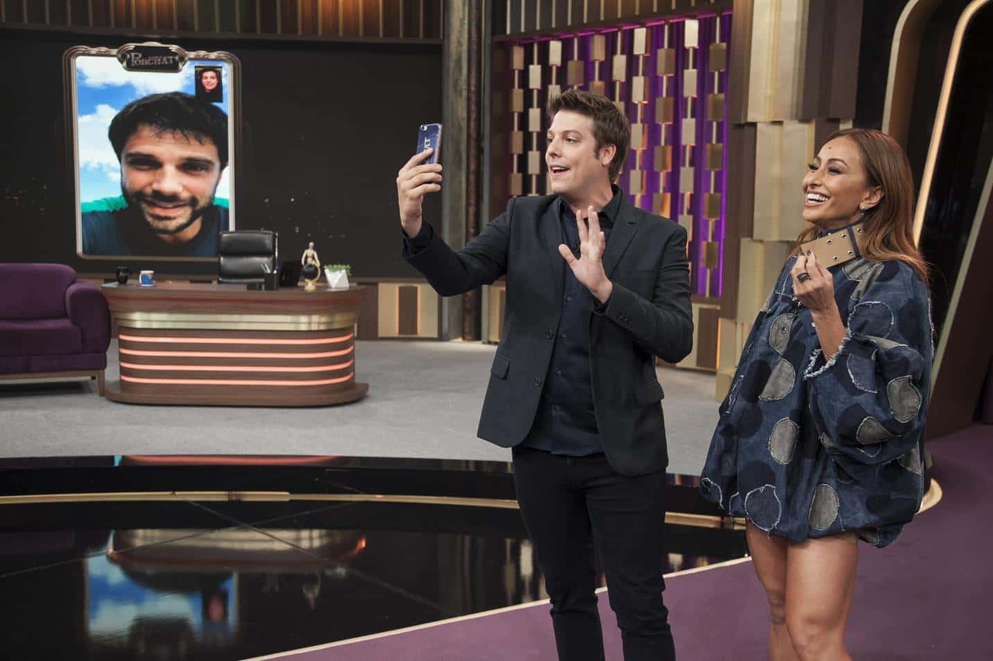 Duda Nagle e Sabrina no "Programa do Porchat" (Antonio Chahestian/Record TV)