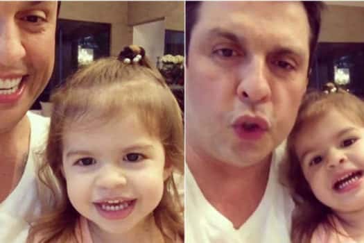 Valentina junto do pai imitando o apresentador Silvio Santos (Foto reprodução: Instagram)