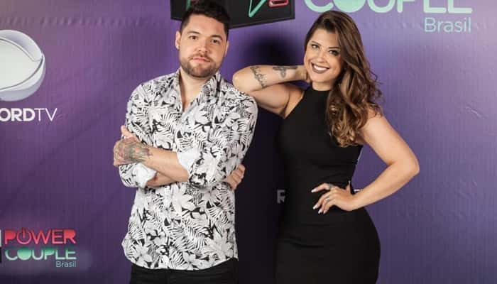 O casal Nasser e Andressa no "Power Couple Brasil" (Foto: Edu Moraes/Record)