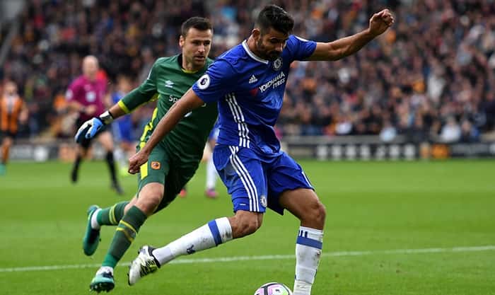 Brasileiro naturalizado espanhol Diego Costa atuando pelo campeão Chelsea. (Foto: Divulgação)