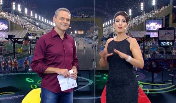 Luís Roberto e Fátima Bernardes na transmissão do Carnaval da Globo (Foto: Reprodução)