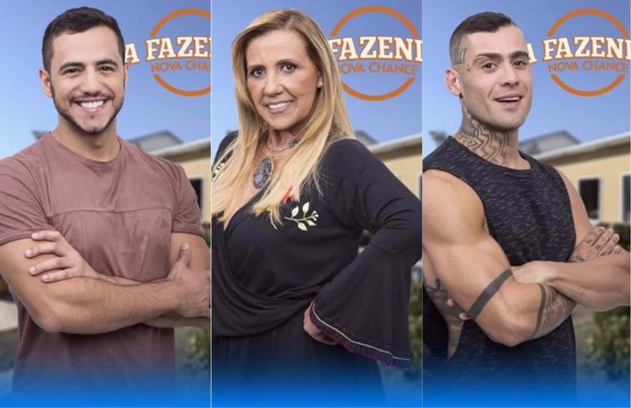 Mateus Lisboa, Rita Cadillac e Yuri estão na roça da Fazenda (Foto montagem: TV Foco)