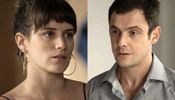 Clara (Bianca Bin) e Gael (Sergio Guizé) em cena de O Outro Lado do Paraíso (Fotos: Divulgação/Globo/Montagem TV Foco)