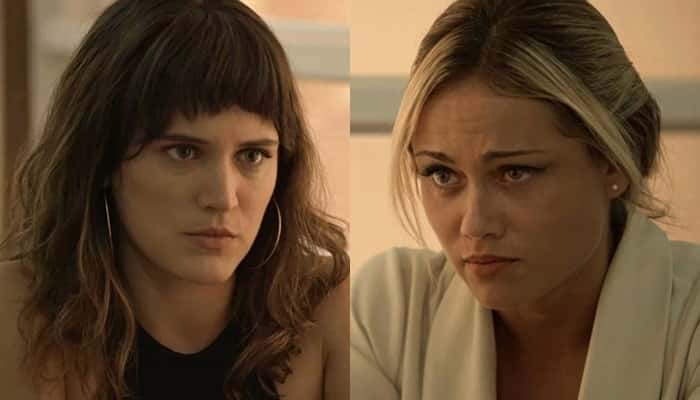 Clara (Bianca Bin) e Suzy (Ellen Roche) em cena de O Outro Lado do Paraíso (Foto: Divulgação/Globo/Montagem TV Foco)