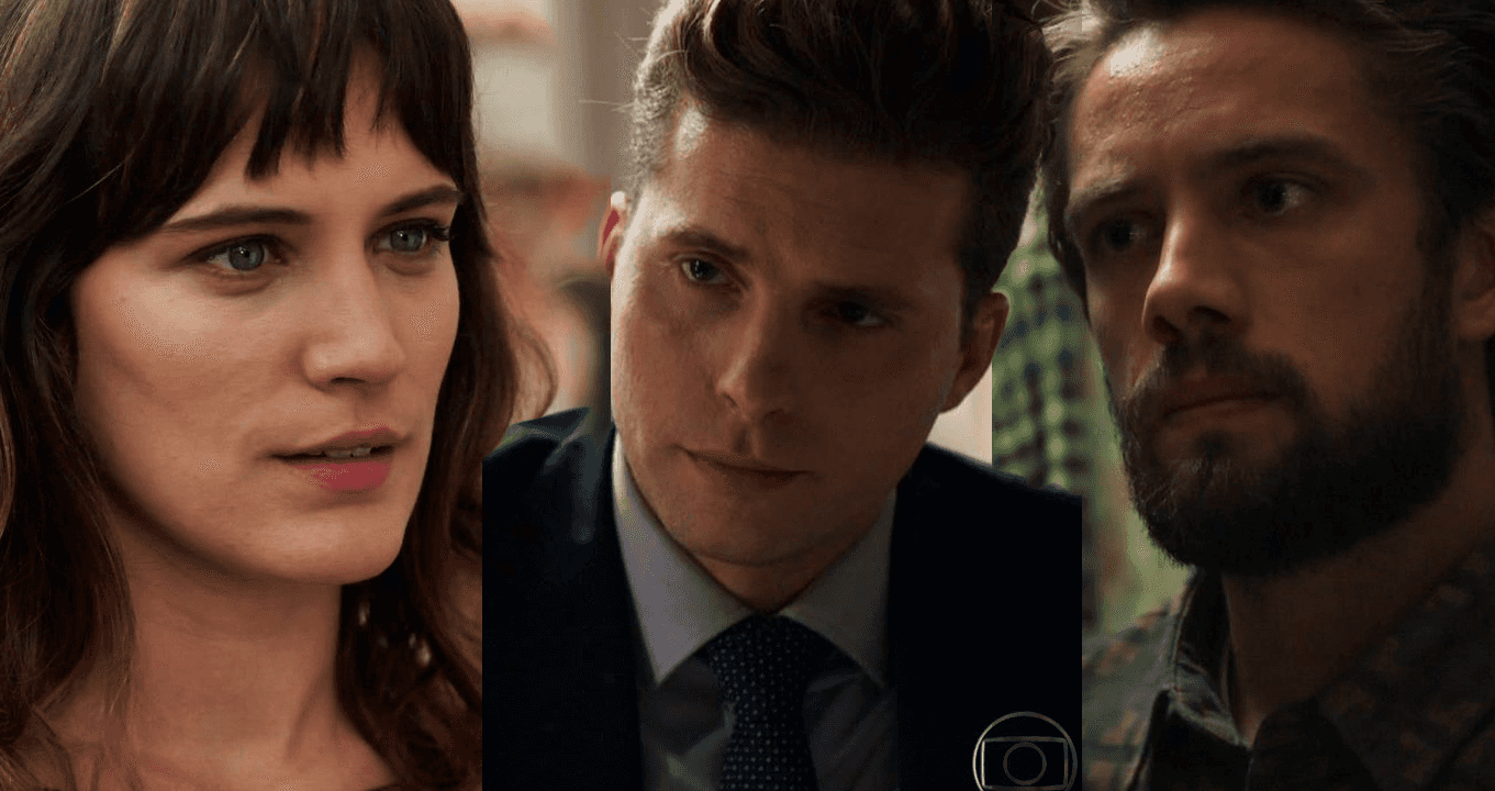 Clara, Patrick e Renato em O Outro Lado do Paraíso. (Foto: Reprodução/Montagem/TV Foco)