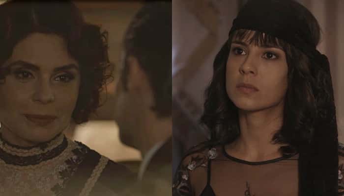 Lucinda flagra Fernão e Emília em Tempo de Amar. (Foto: Reprodução\TV Globo)
