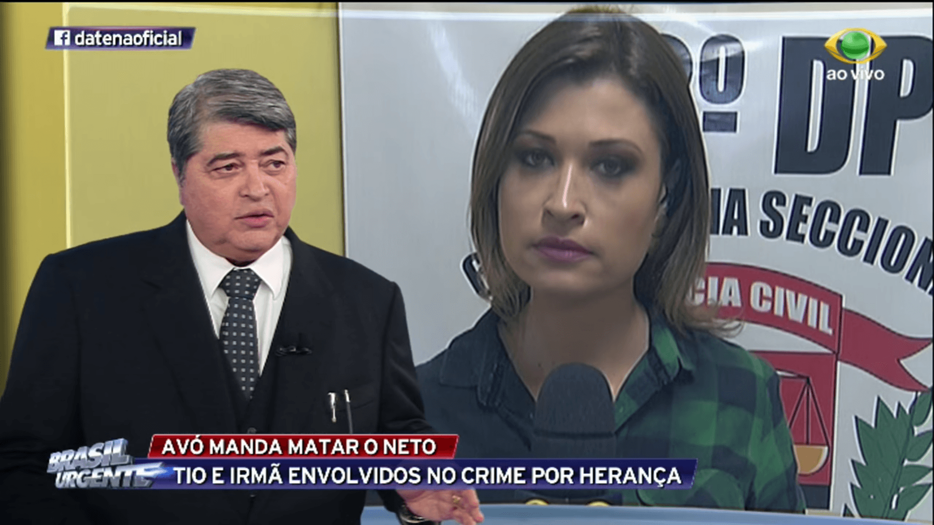 Datena e a repórter Bruna Drews. (Foto: Reprodução)