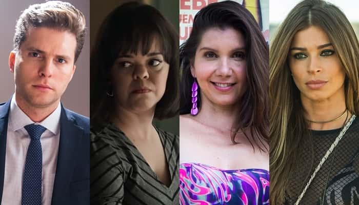 Thiago Fragoso, Juliana Caldas, Priscila Assum e Grazi em O Outro Lado do Paraíso (Foto: Globo/Raquel Cunha/Divulgação/Montagem)