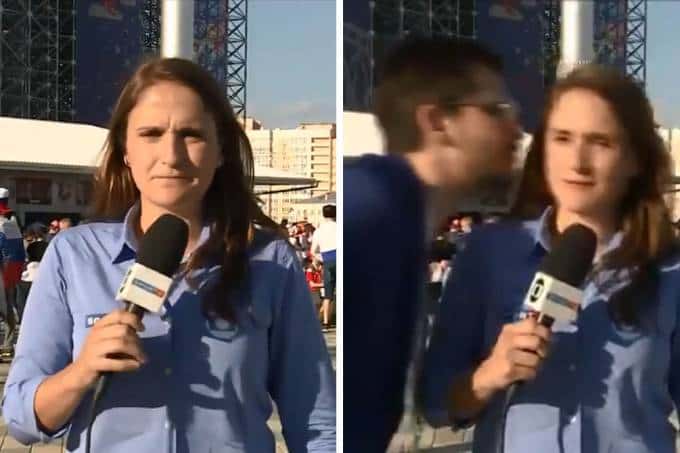 A repórter sofreu assédio ao vivo (Foto: Reprodução)