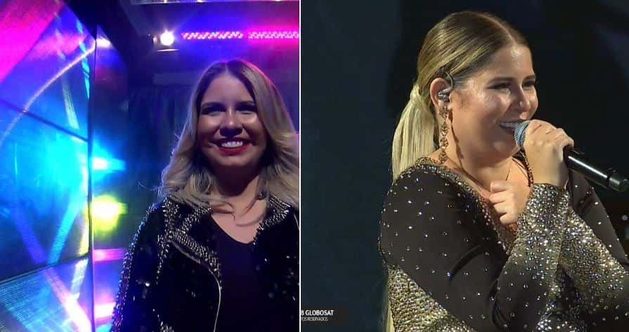 Marília Mendonça no Faustão e no Multishow ao mesmo tempo (Foto: Reprodução)