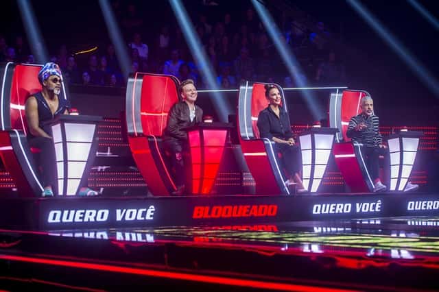 Carlinhos Brown, Michel Teló, Ivete Sangalo e Lulu Santos no lançamento do The Voice Brasil 2018 (Foto: Globo/Raquel Cunha)