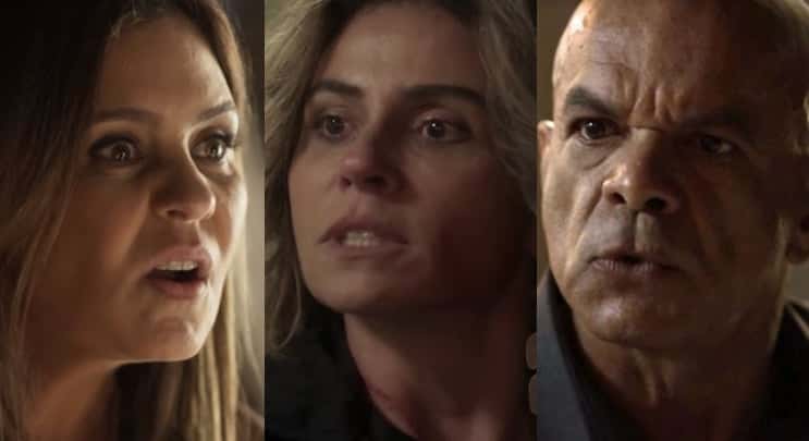 Laureta (Adriana Esteves), Luzia (Giovanna Antonelli) e Galdino (Narcival Rubens) em Segundo Sol (Foto: Reprodução/Globo/Montagem TV Foco)