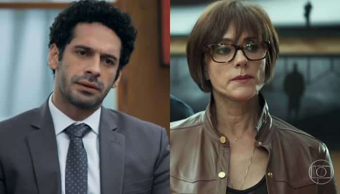 Emílio (João Baldasserini) e Carmen (Christiane Torloni) em O Tempo Não Para (Foto: Reprodução/Globo)