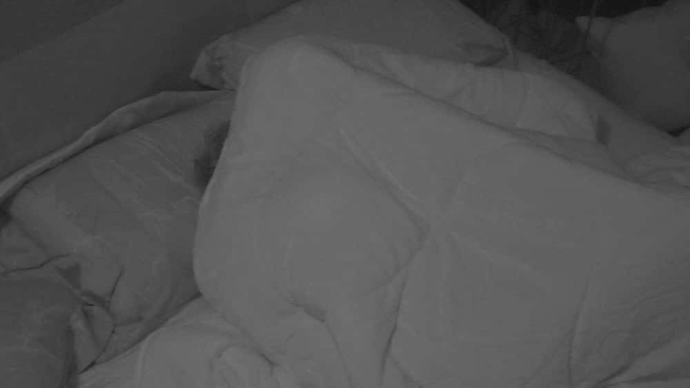 Hana e Alan seguem agitando o edredom no Quarto do Líder — (Foto: TV Globo)