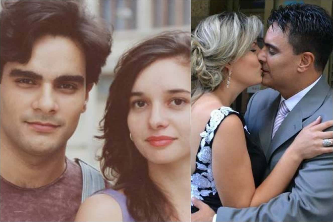 Gullherme de Pádua e Daniella Perez em 1992 na foto à esquerda e a direita em recente casamento pela terceira vez (Foto reprodução)