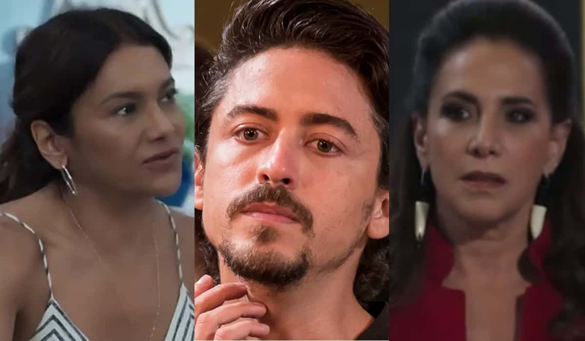 Janaína vai desmascar o filho Jerônimo na frente de Mercedes em Verão 90, novela das sete da Globo. (Foto: Reprodução/Montagem/TV Foco)