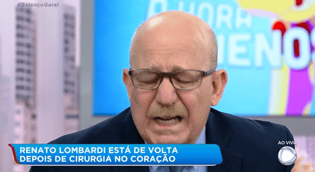 Renato Lombardi retornou ao Balaço Geral SP e caiu no choro ao vivo. (Foto: Reprodução)