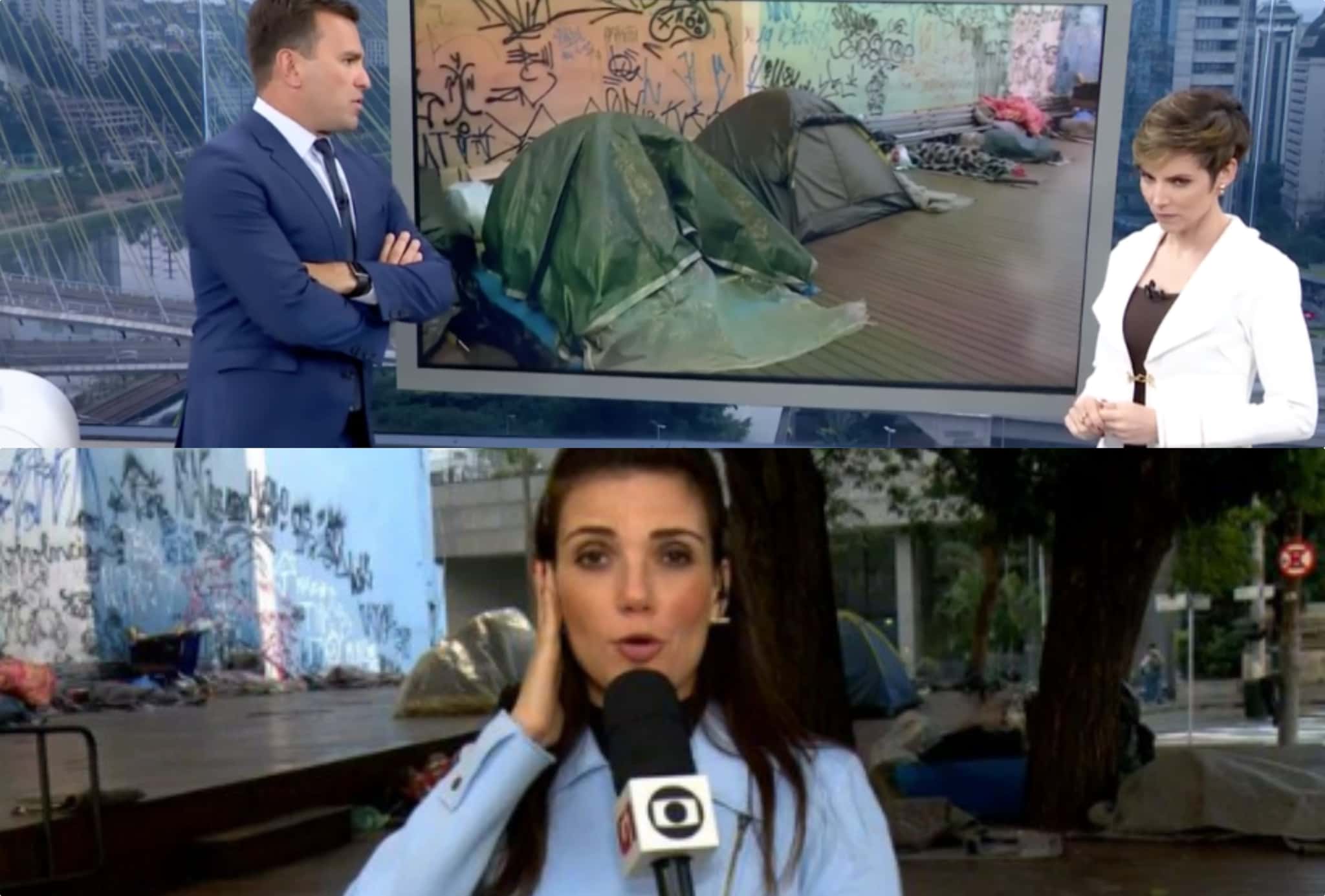 Repórter foi acusada de nojo com morador de rua ao vivo na Globo