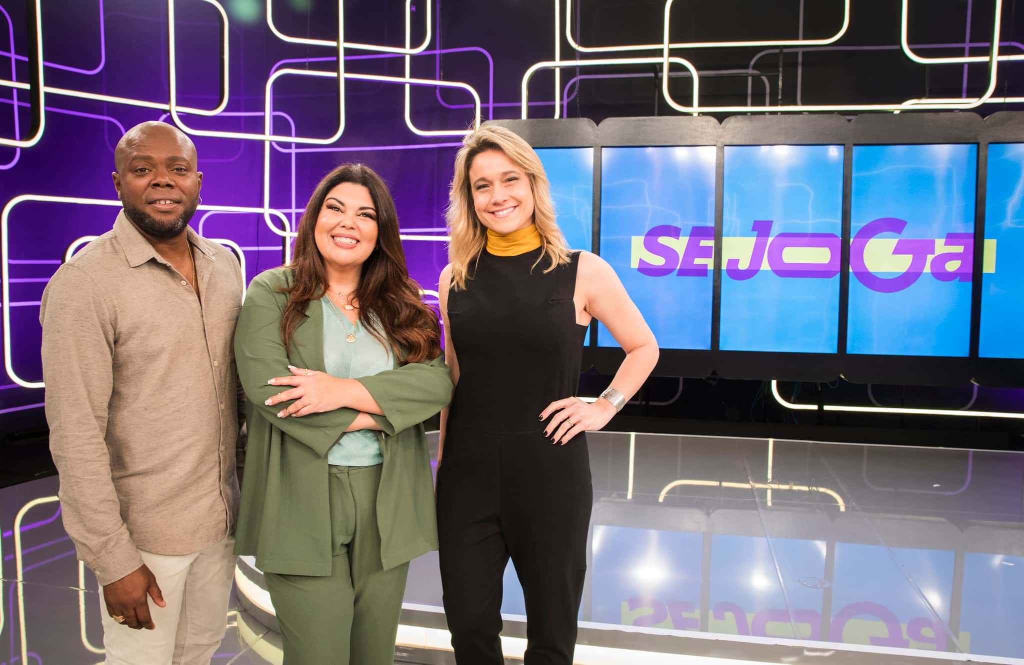 Érico Brás, Fabiana Karla e Fernanda Gentil comandam o Se Joga (Crédito: Globo/Victor Pollak)