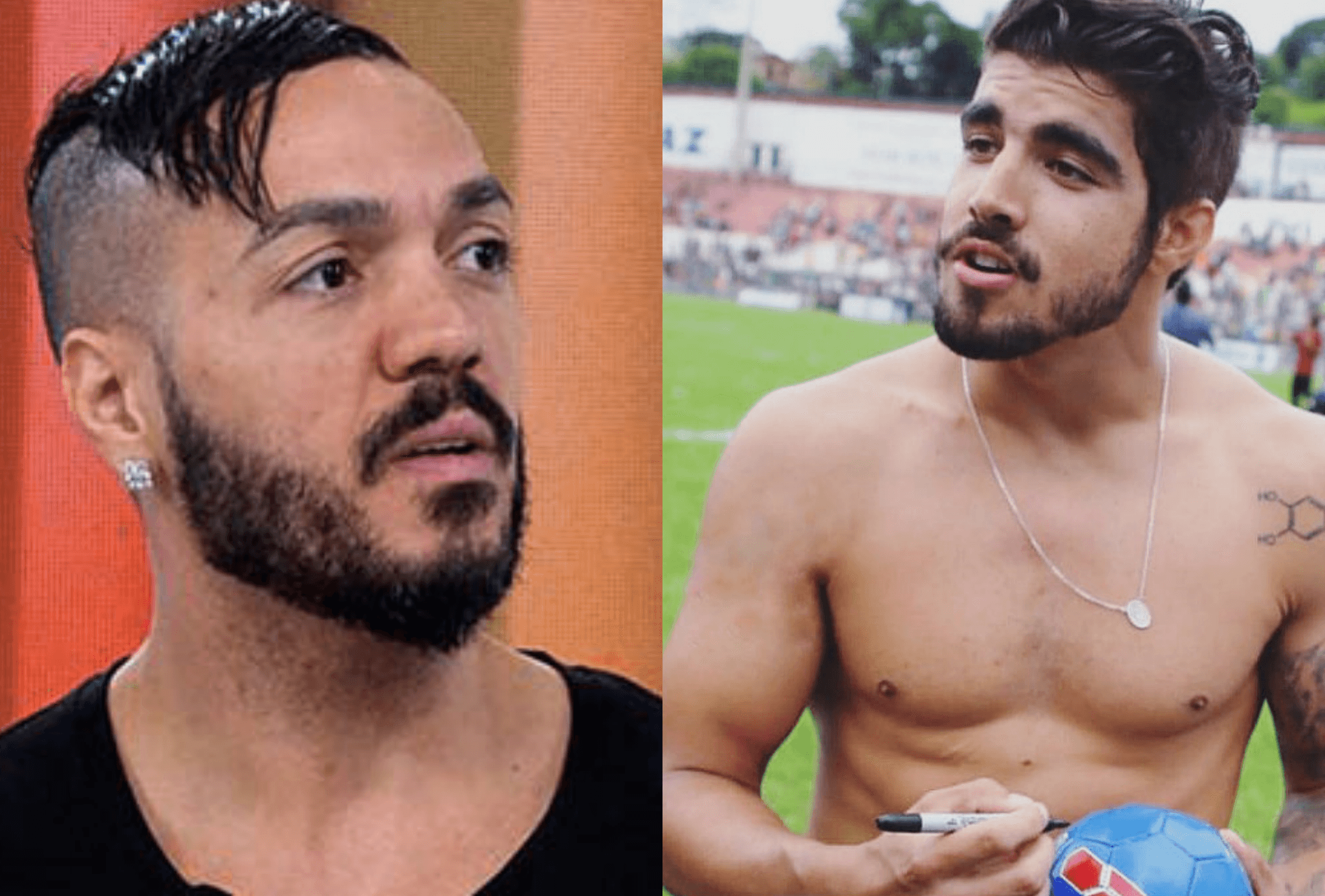 O famoso cantor, Belo falou sobre o seu passado com o ator de A Dona do Pedaço, da Globo, Caio Castro (Foto: Montagem TV Foco)