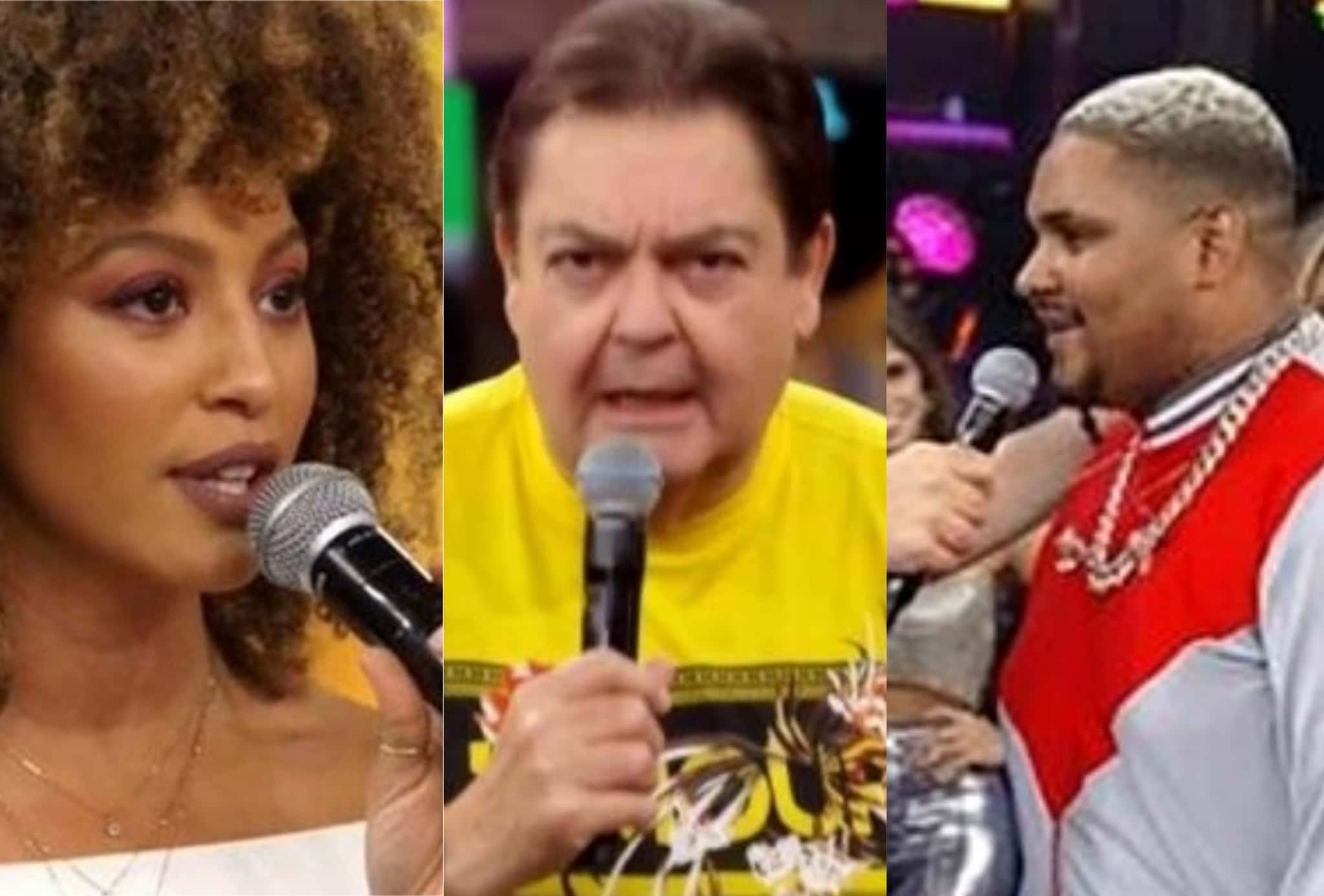 Faustão é conhecido por intrometer e cortar alguns assuntos no programa. Sheron Menezzes, Kevin o Chris, Sandami, veja alguns artistas que foram ignorados pelo apresentador (Foto: montagem TV Foco)