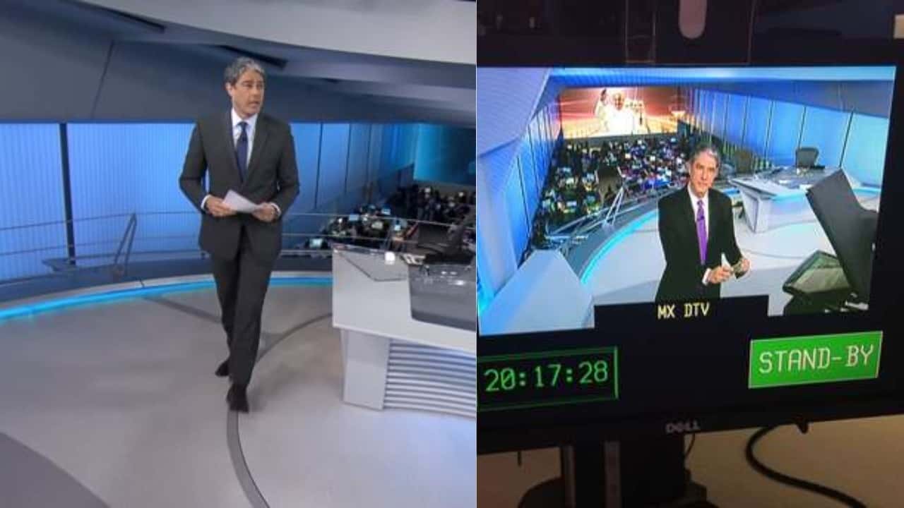 William Bonner nos bastidores do Jornal Nacional (Foto: Divulgação/TV Globo/Montagem TV Foco)