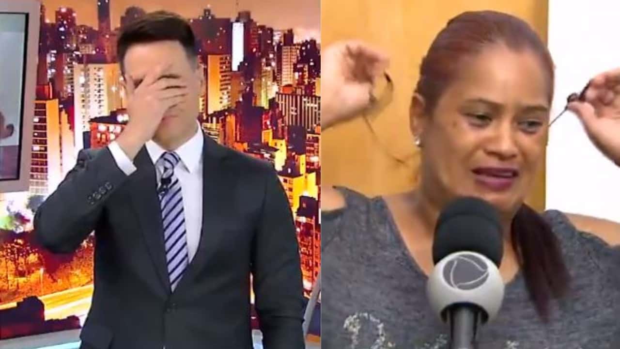 Mulher descobre o assassinato da filha durante o Cidade Alerta, de Luiz Bacci, ao vivo (Foto: Reprodução/Record/Montagem TV Foco)