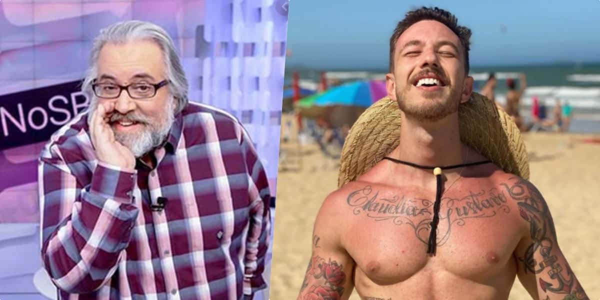 Gabriel Cartolano e Leão Lobo quase deixaram beijo ao vivo no Fofocalizando do SBT (Foto reprodução)