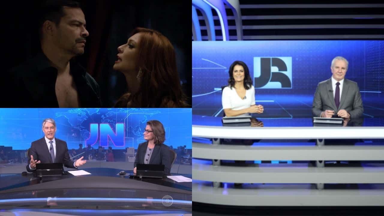 Jornal Nacional, Jornal da Record e Amor Sem Igual foram destaques de audiência (Foto: Reprodução/Record/TV Globo/Montagem TV Foco)