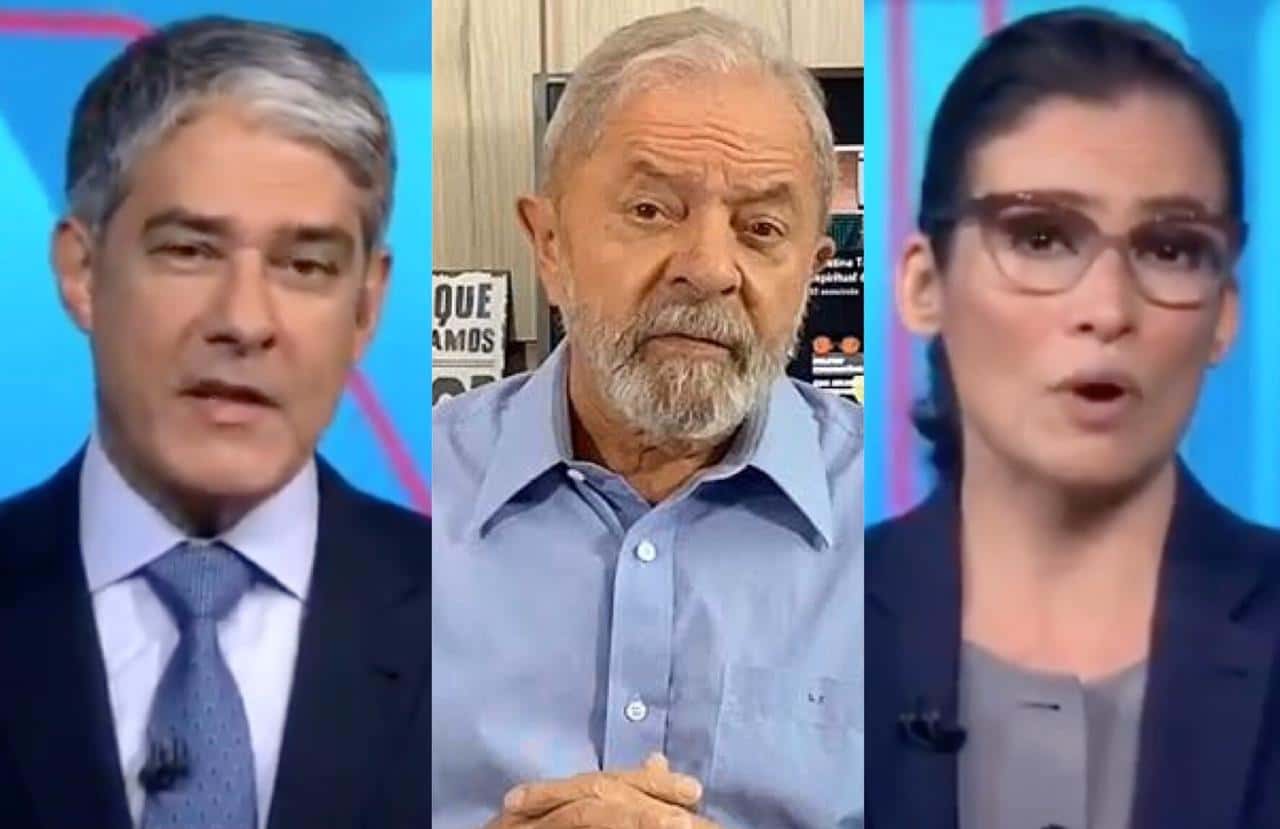 O apresentador William Bonner noticiou sobre a polêmica declaração de Lula, surpreendendo Renata Vasconcellos (Foto: Reprodução)