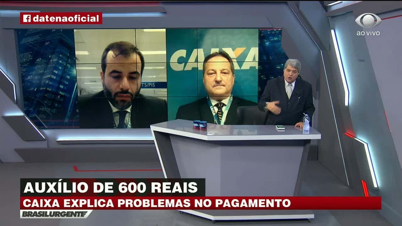 O apresentador Datena falou ao vivo com Paulo Ângelo, o vice-presidente de varejo da Caixa Econômica (Foto: Reprodução / Band)