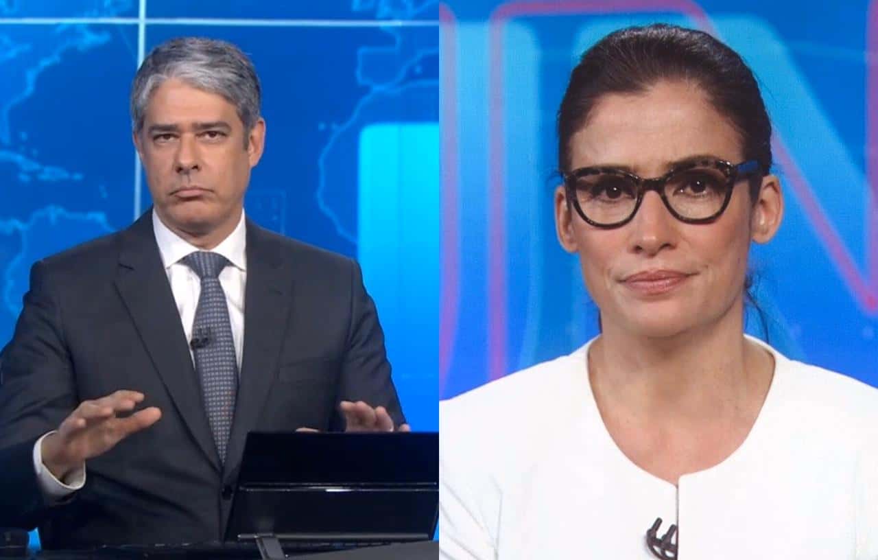William Bonner ainda acabou cortando uma fala de Renata Vasconcellos, sua colega de bancada no Jornal Nacional (Foto: Reprodução / TV Globo)