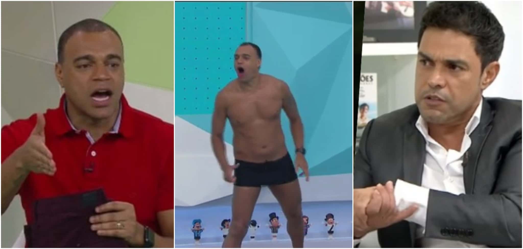 Denilson ficou só de sunga durante o Jogo Aberto (Foto montagem)