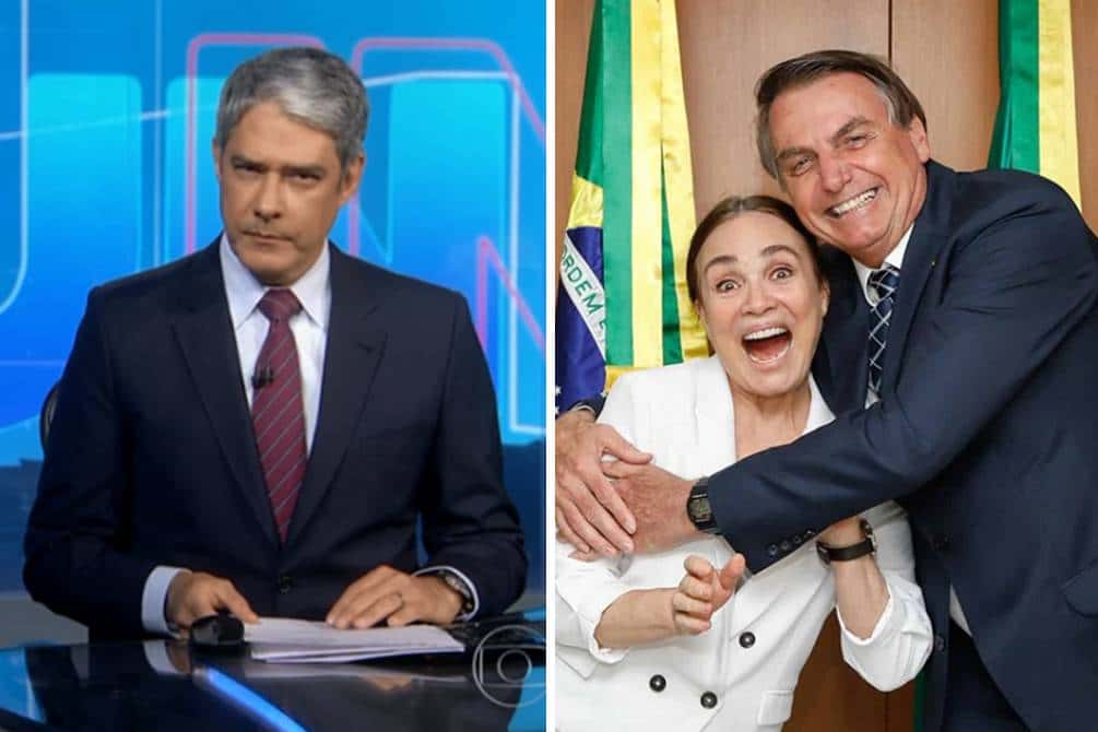 A Globo surpreendeu ao apresentar nota destruidora contra Regina Duarte no Jornal Nacional - Foto: Montagem