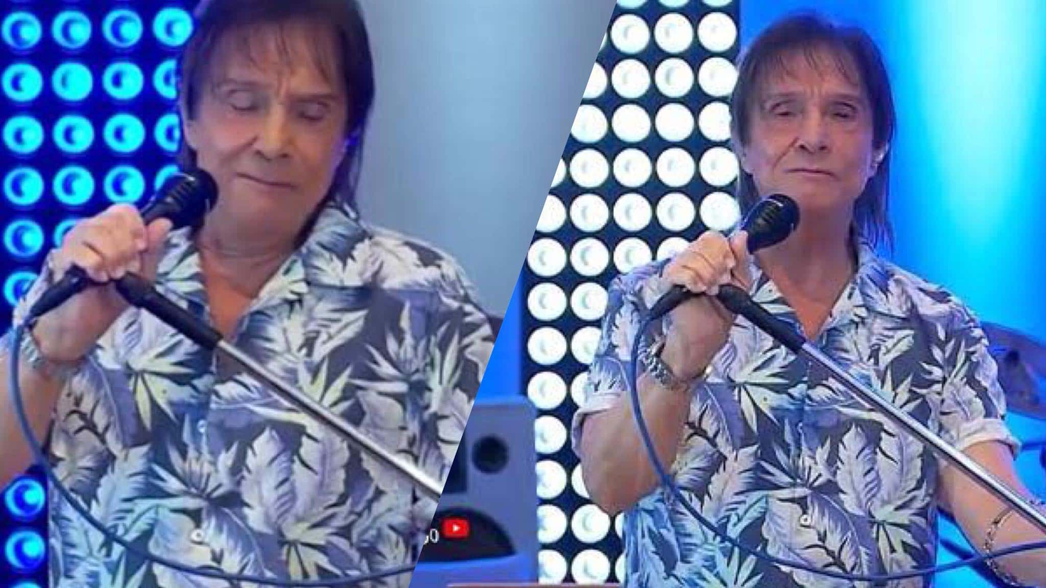 Roberto Carlos, com TOC em usar somente roupas brancas e azuis, surpreendeu ao surgir de preto (Montagem: TV Foco)