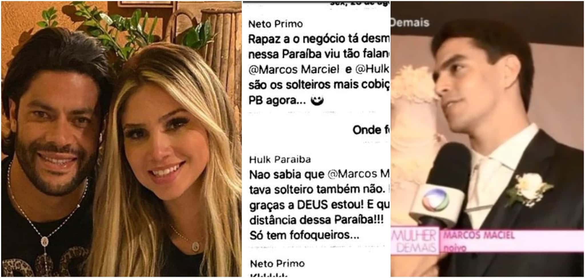 Hulk Paraíba ao lado da noiva, Camila Ângelo; ao lado, Marcos Maciel, ex de Camila e sócio do jogador (Reprodução)