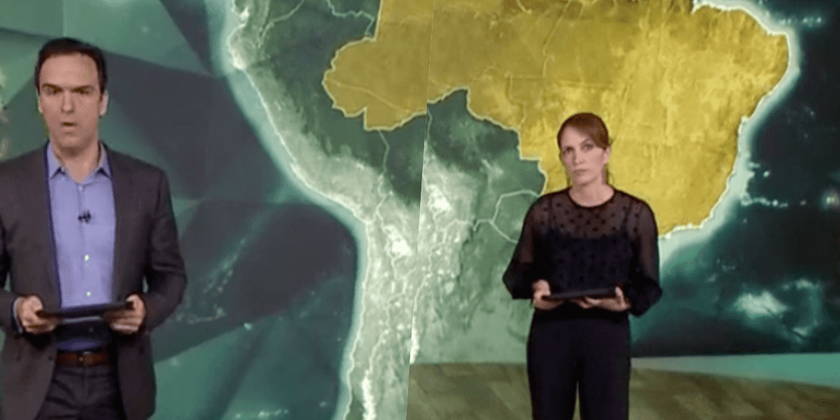 Tadeu Schmidt e Poliana Abritta no Fantástico, que foi interrompido às pressas (Foto: Reprodução/Globo)